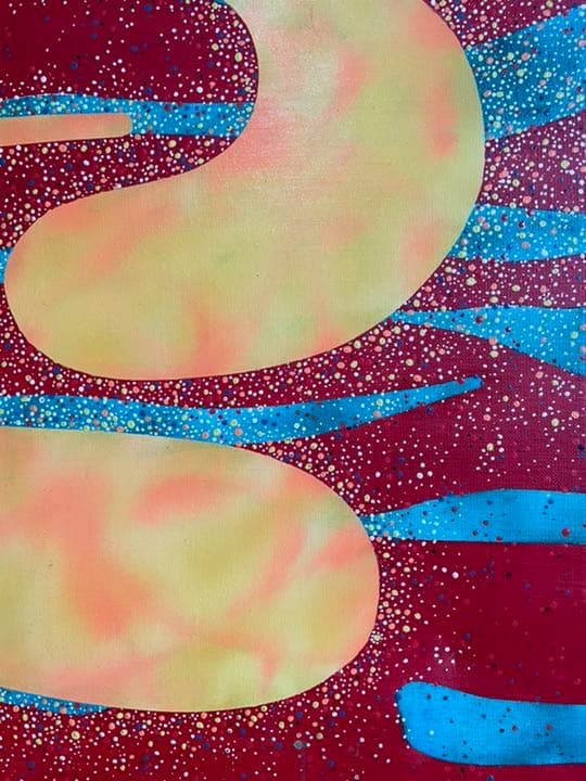 油絵　現代アート　赤&青　　作者あんどうまさひろ　油彩画