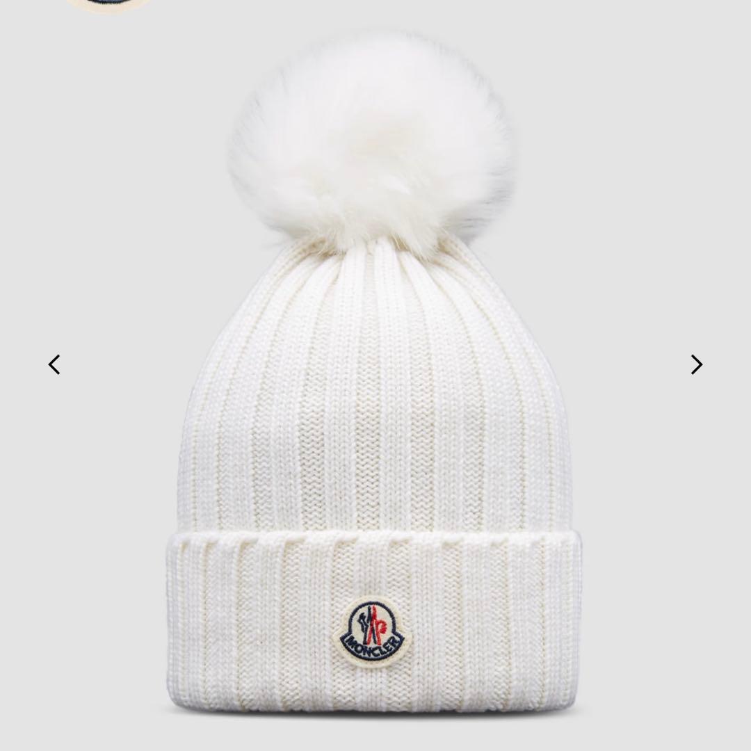MONCLER モンクレール ニット帽 白色 ポンポン付き