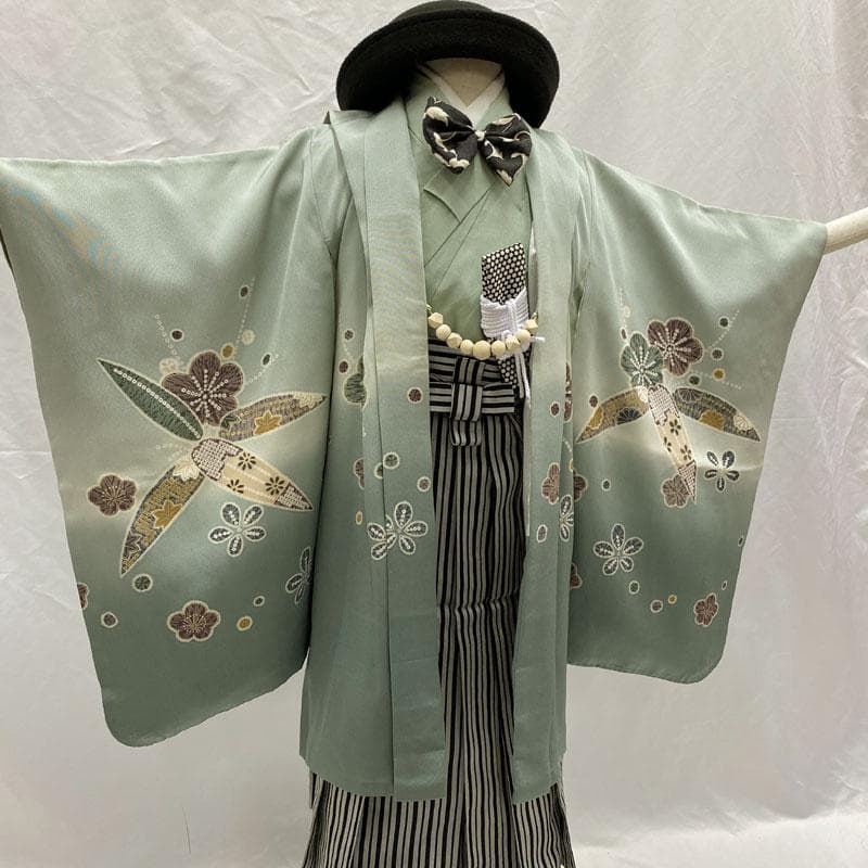 509ab48羽織と着物のみ◎七五三 五歳 男児 着物&羽織　金彩 青緑系◎