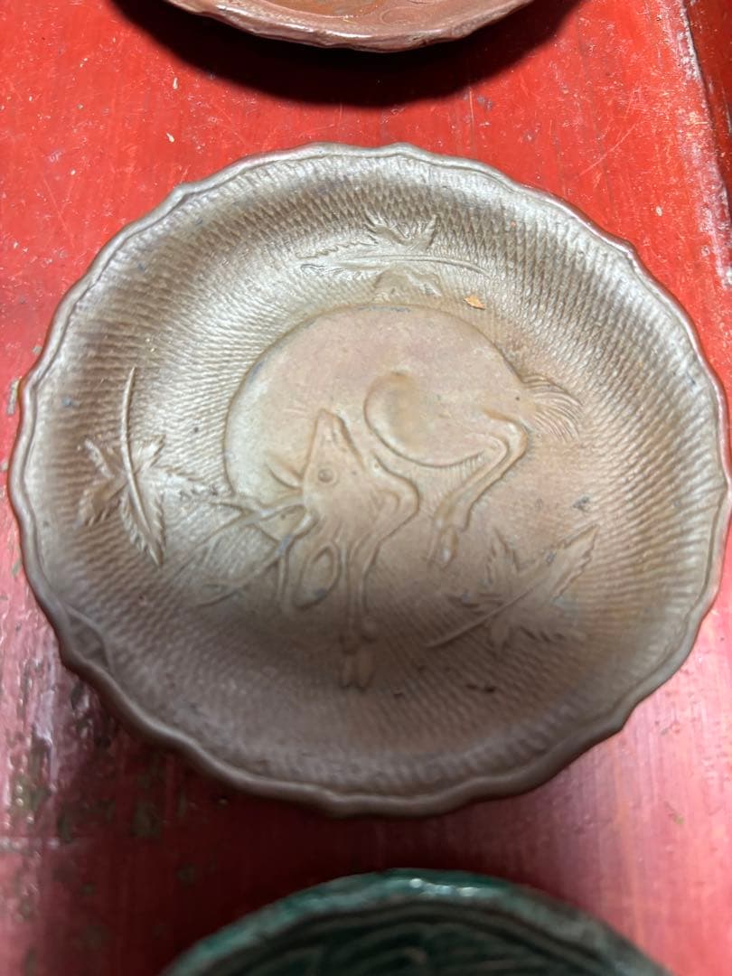 珉平焼 せんべい皿 緑釉 豆皿 淡路焼　民平焼 伊賀焼　古備前　セット