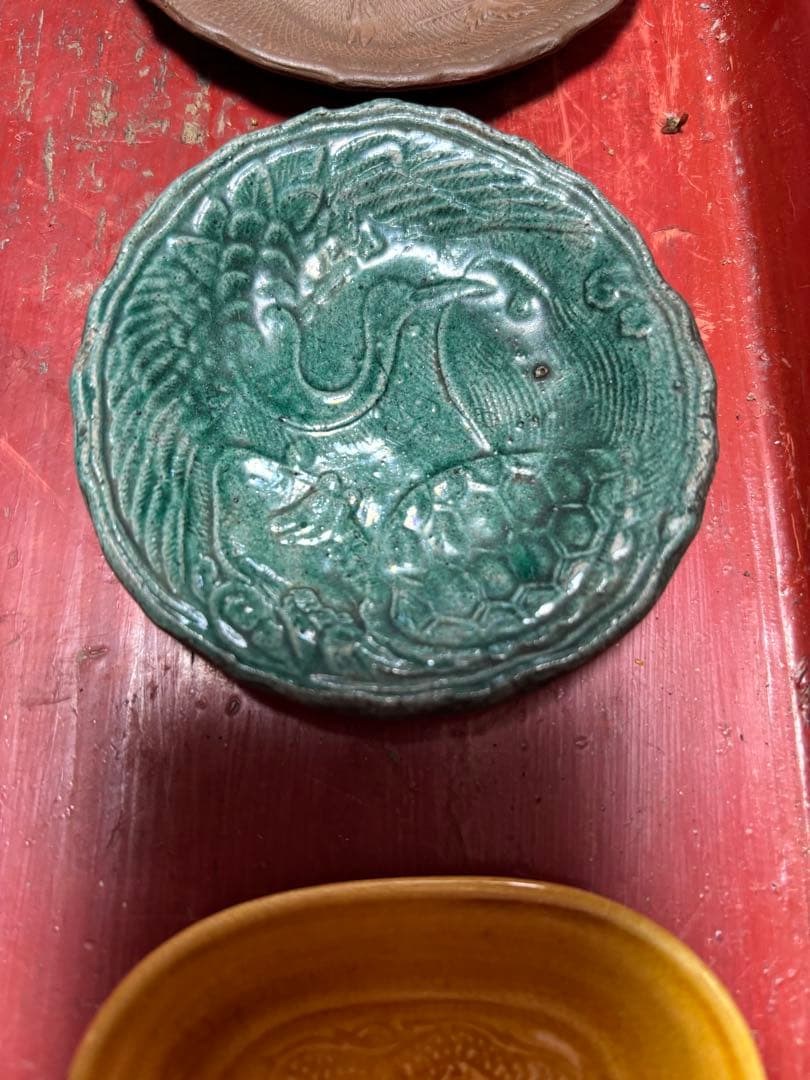 珉平焼 せんべい皿 緑釉 豆皿 淡路焼　民平焼 伊賀焼　古備前　セット