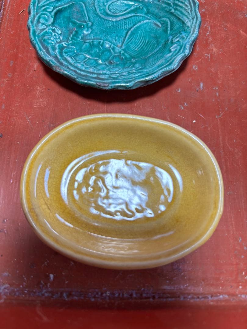 珉平焼 せんべい皿 緑釉 豆皿 淡路焼　民平焼 伊賀焼　古備前　セット