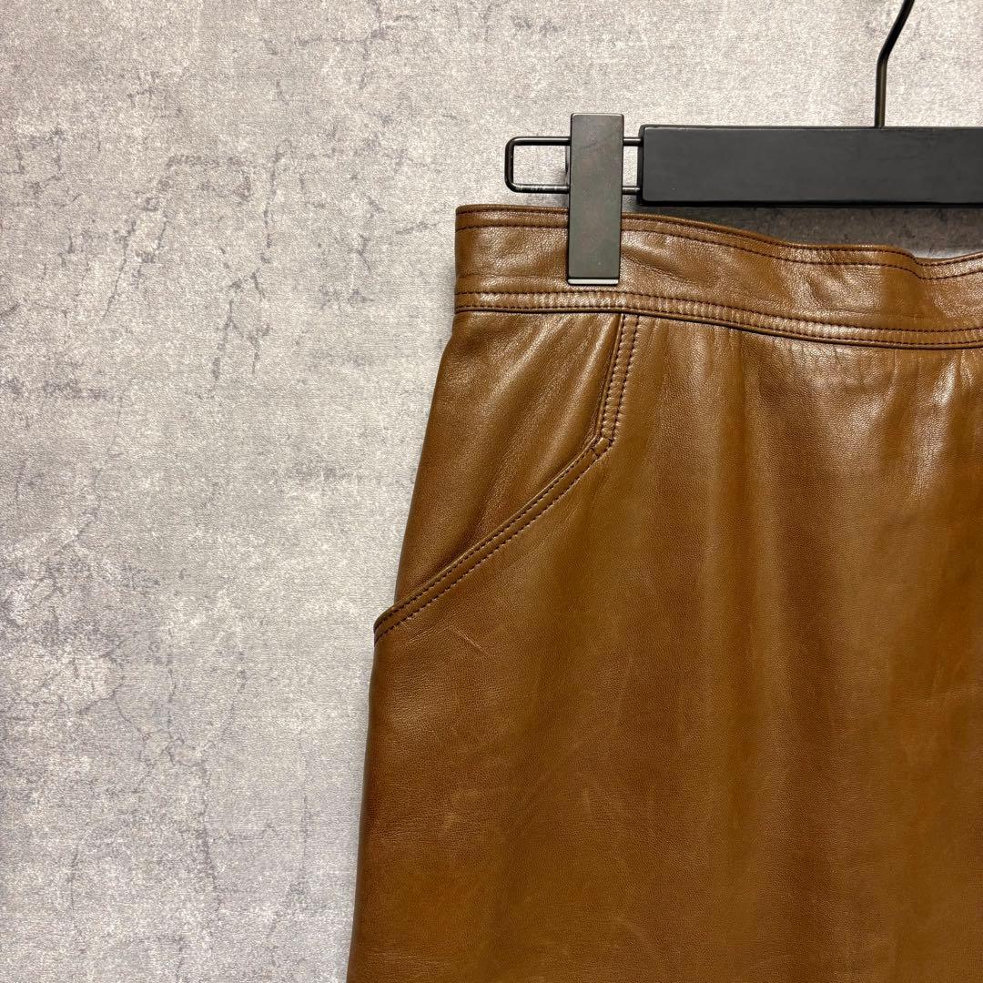 LOEWE ロエベ ラムレザー スカート 茶 ひざ丈 本革 ヴィンテージ