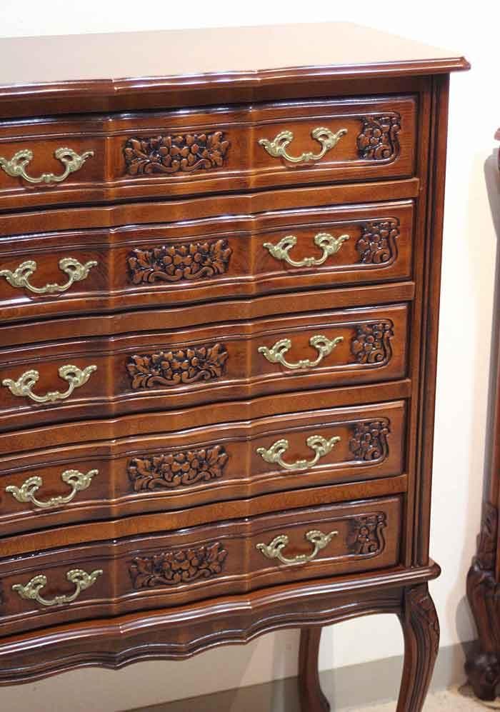 イタリア チェスト 5段 ネコ脚 彫刻 クラシック アンティーク 240