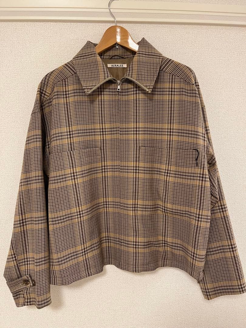 ジャケット・アウター AURALEE WOOL SERGE CHECK ZIP-UP BLOUSON