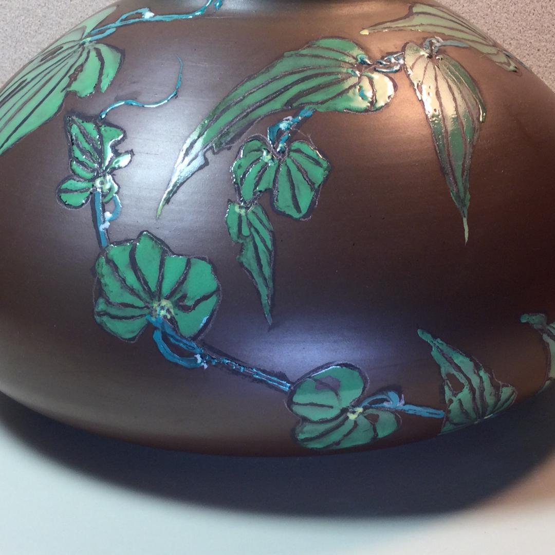 陶芸　手作り陶器　壷　自然薯図柄