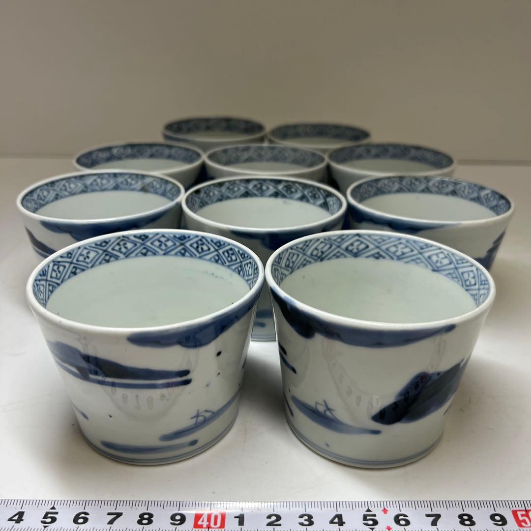 古伊万里染付そば猪口10客　口径約8㎝　東Y8-0122②タトチ