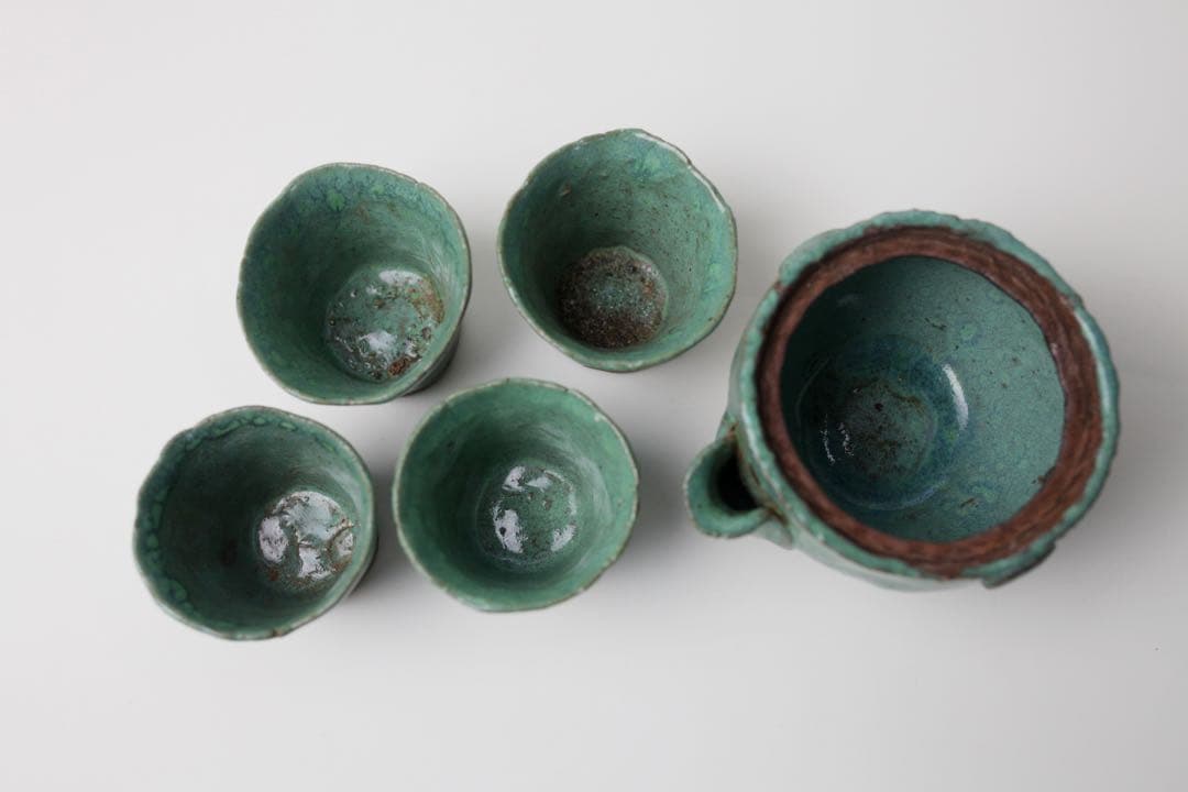 時代煎茶器 宝瓶 宝塚焼 萩焼 煎茶碗 茶盆 セット