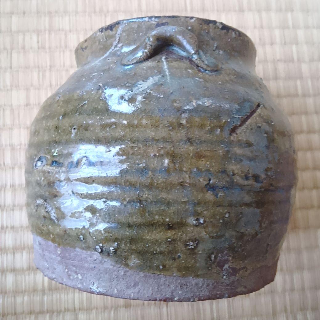 骨董品 古瀬戸風 小壺 油壺 耳付 古陶器 茶道具 アンティーク 片口壺