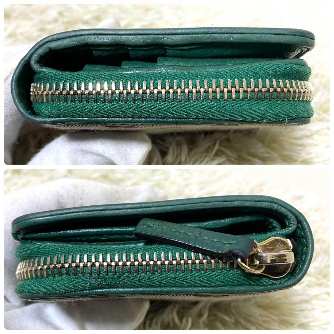 美品✨ GUCCI グッチ 折り財布 GGキャンバス ラウンドジップ グリーン