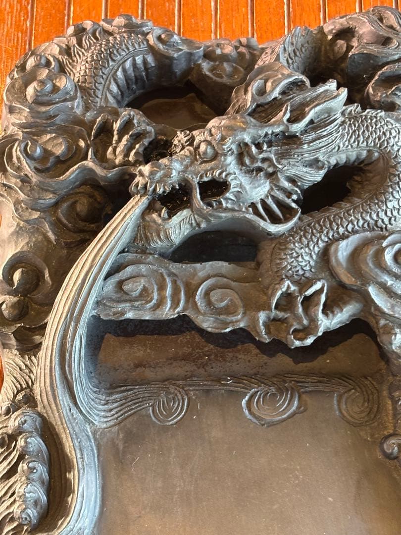 大型37cm 端渓硯 細密龍雲彫刻硯 古玩 硯 古美術　澄泥硯　唐物時代物　中国