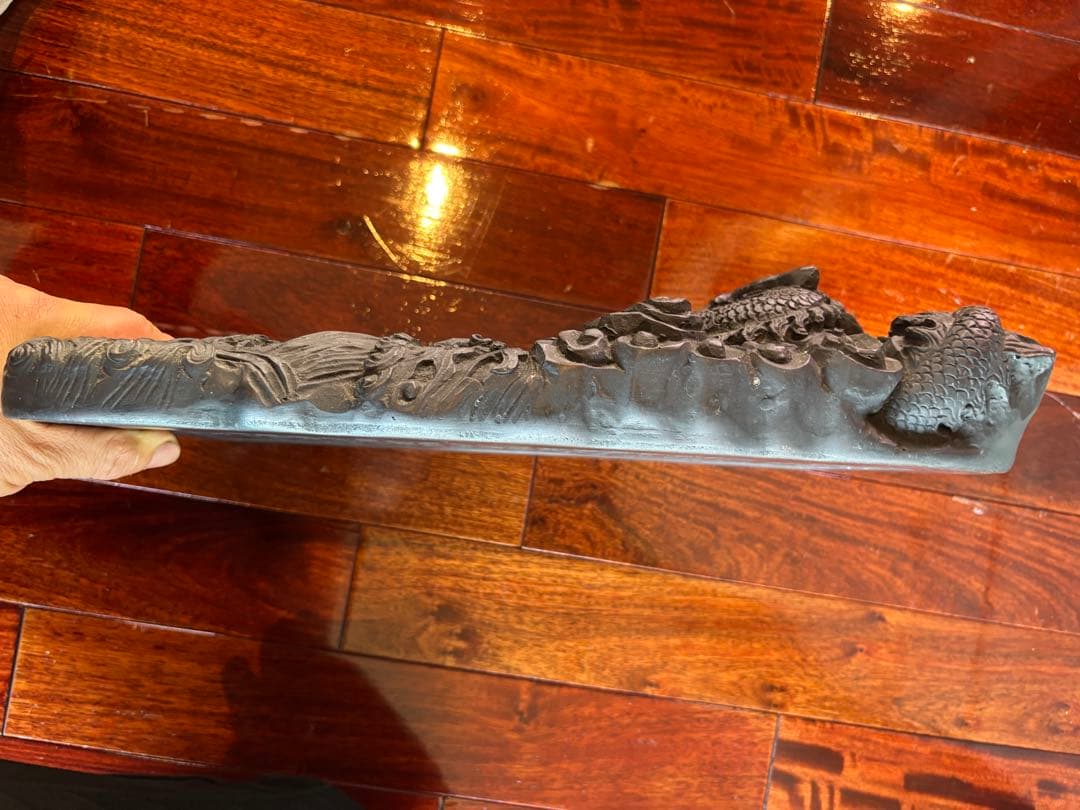 大型37cm 端渓硯 細密龍雲彫刻硯 古玩 硯 古美術　澄泥硯　唐物時代物　中国