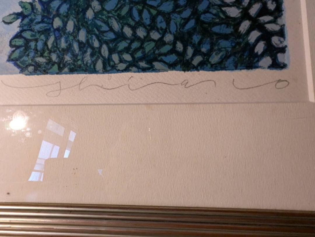 【真作】版画　技法不明　地中海の風景　輝く青と白のコントラスト　V114