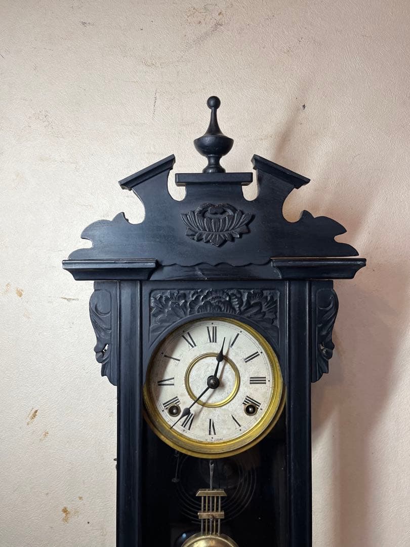 ミニチュア　黒塗スリゲル　柱時計　古時計　振り子　精工舎　ユンハンス　ゼンマイ