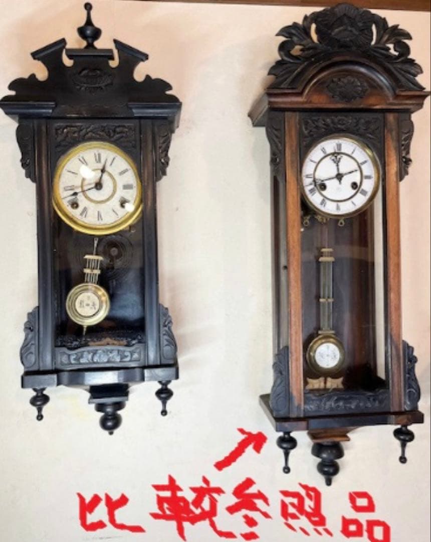 ミニチュア　黒塗スリゲル　柱時計　古時計　振り子　精工舎　ユンハンス　ゼンマイ