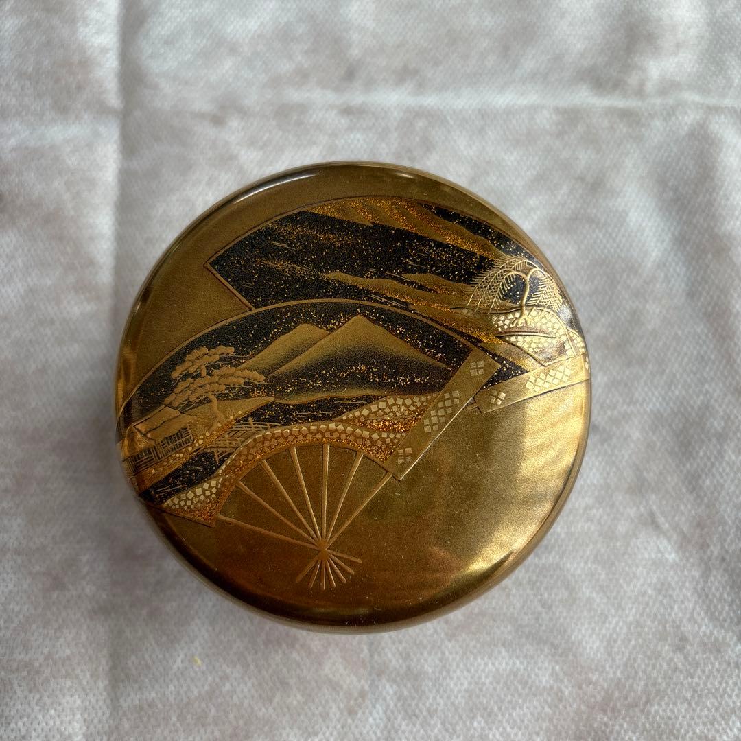 茶道具　扇面蒔絵　棗　金色