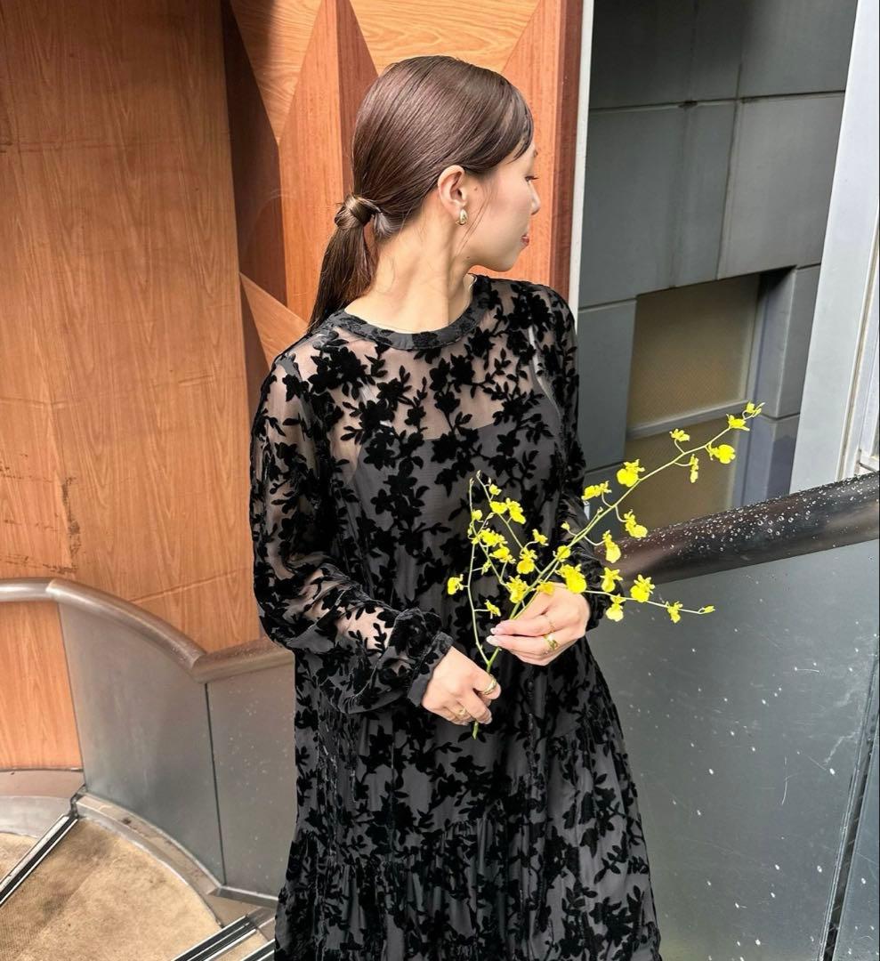 CIAOPANIC ベロアフラワーティアードワンピース