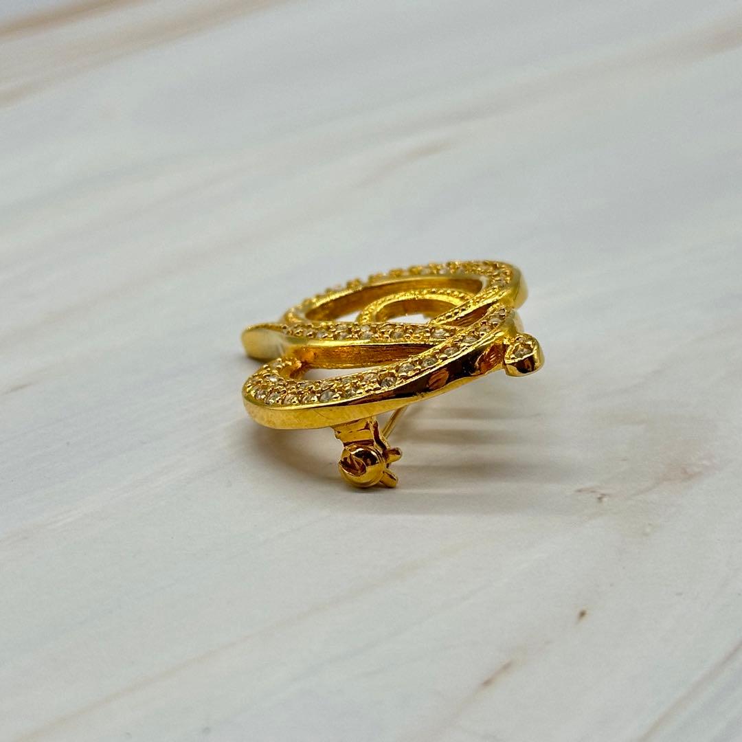 クリスチャンディオール ブローチ CDロゴ ラインストーン ゴールドカラー