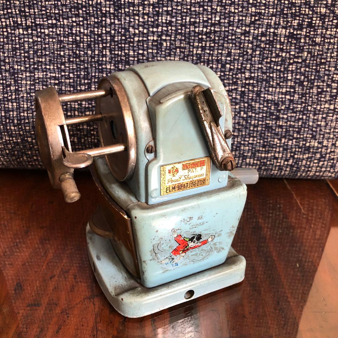 レトロ 水色 手動鉛筆削り