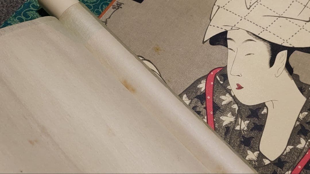 ご希望額まで値下げ～@ 浮世絵美人画 歌麿 印刷掛軸3本セット＋オマケ木箱