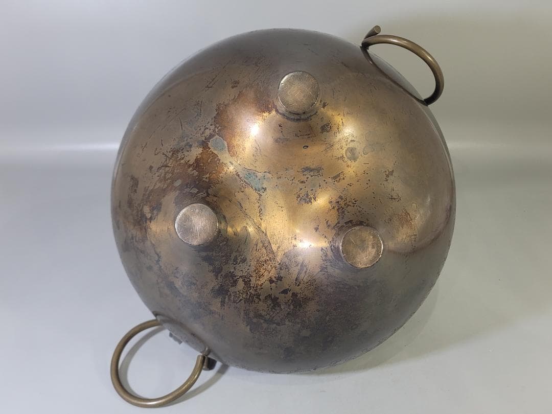 DT715 茶道具 三つ葉葵 徳川紋 刻 銅 風炉 時代物