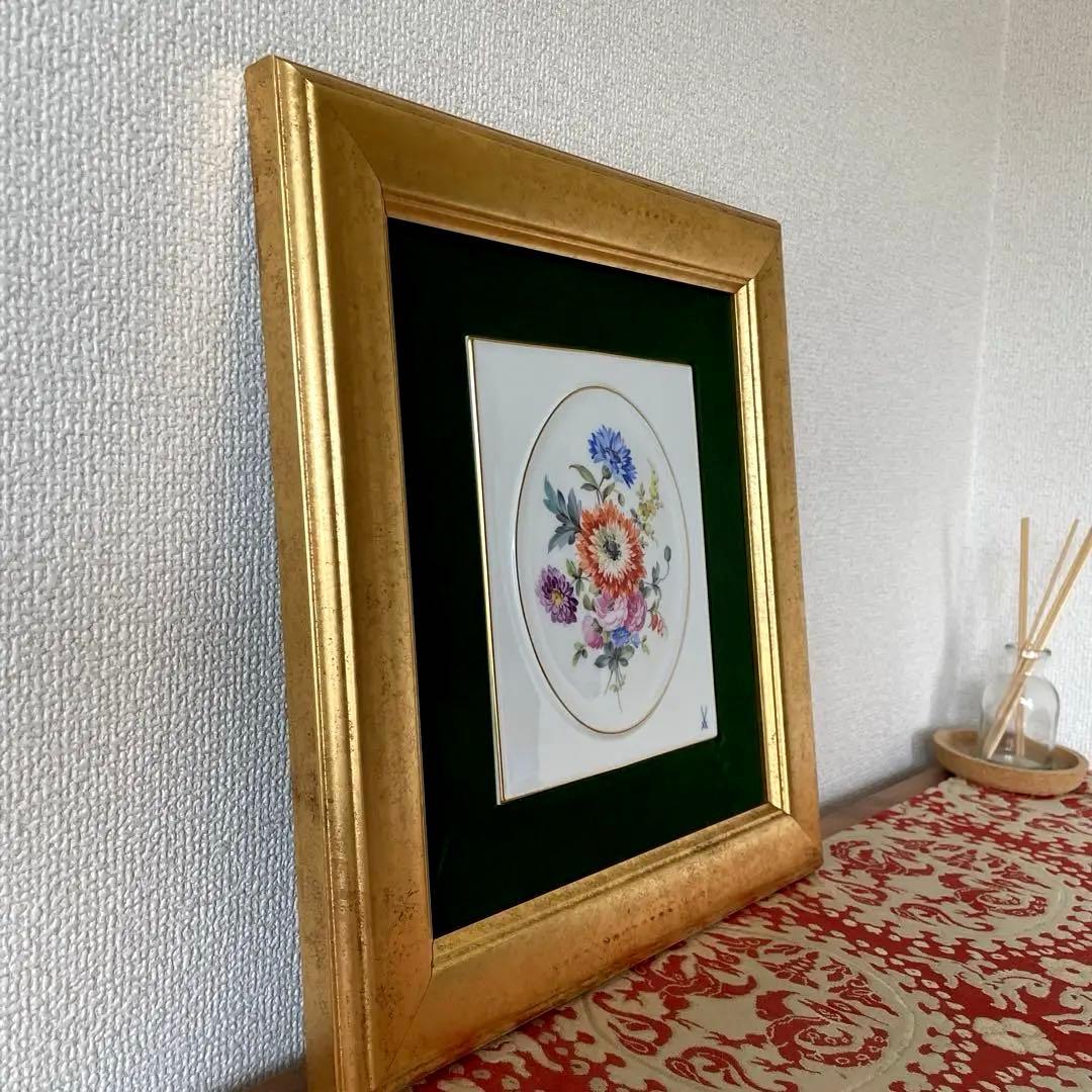 ＊額装五つ花プレート＊額３４cm×３１cm・画１８cm×１５cm・Meissen