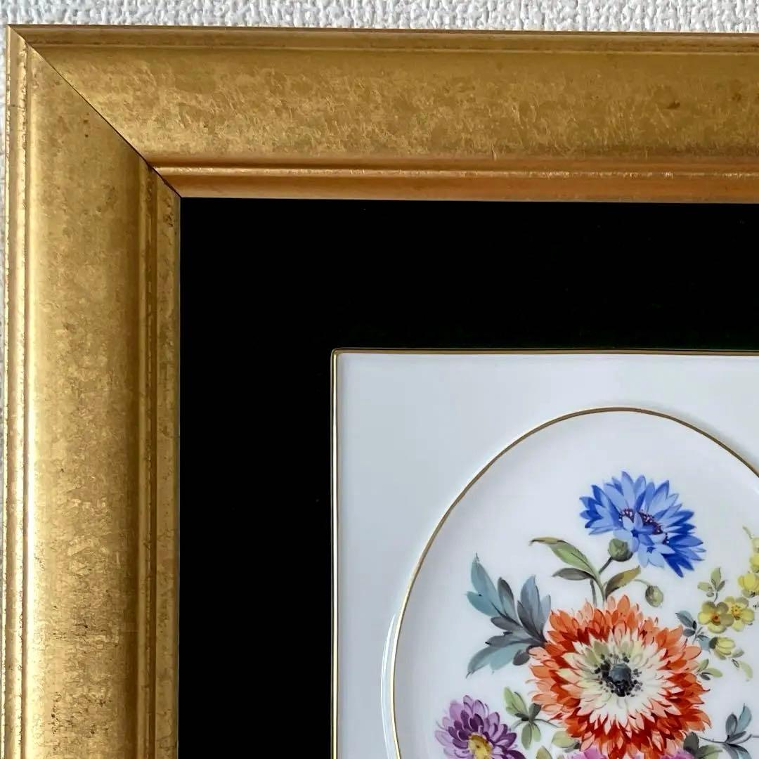 ＊額装五つ花プレート＊額３４cm×３１cm・画１８cm×１５cm・Meissen