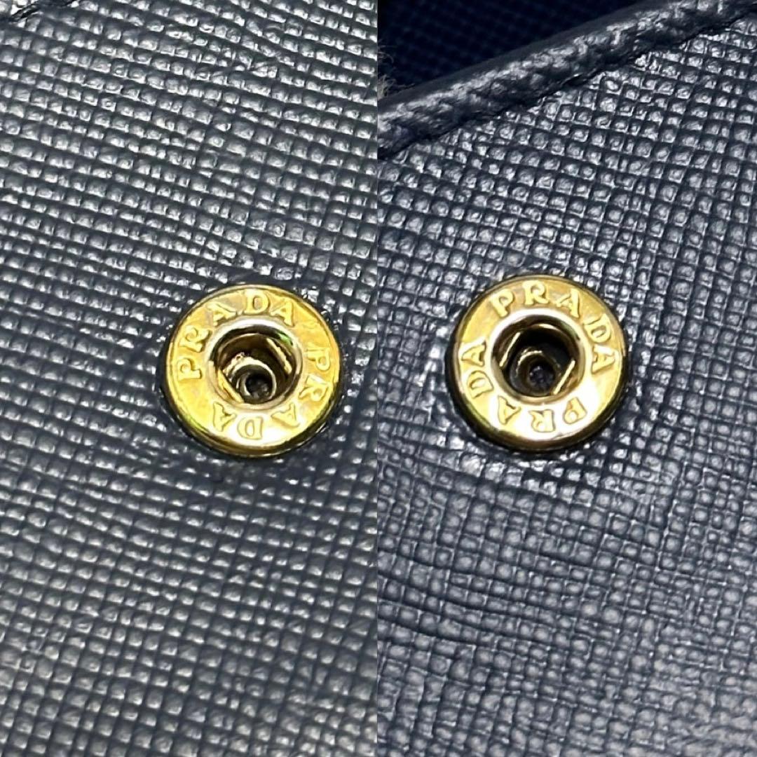 PRADA プラダ　折り財布　ゴールドロゴ ブルー　サフィアーノレザー