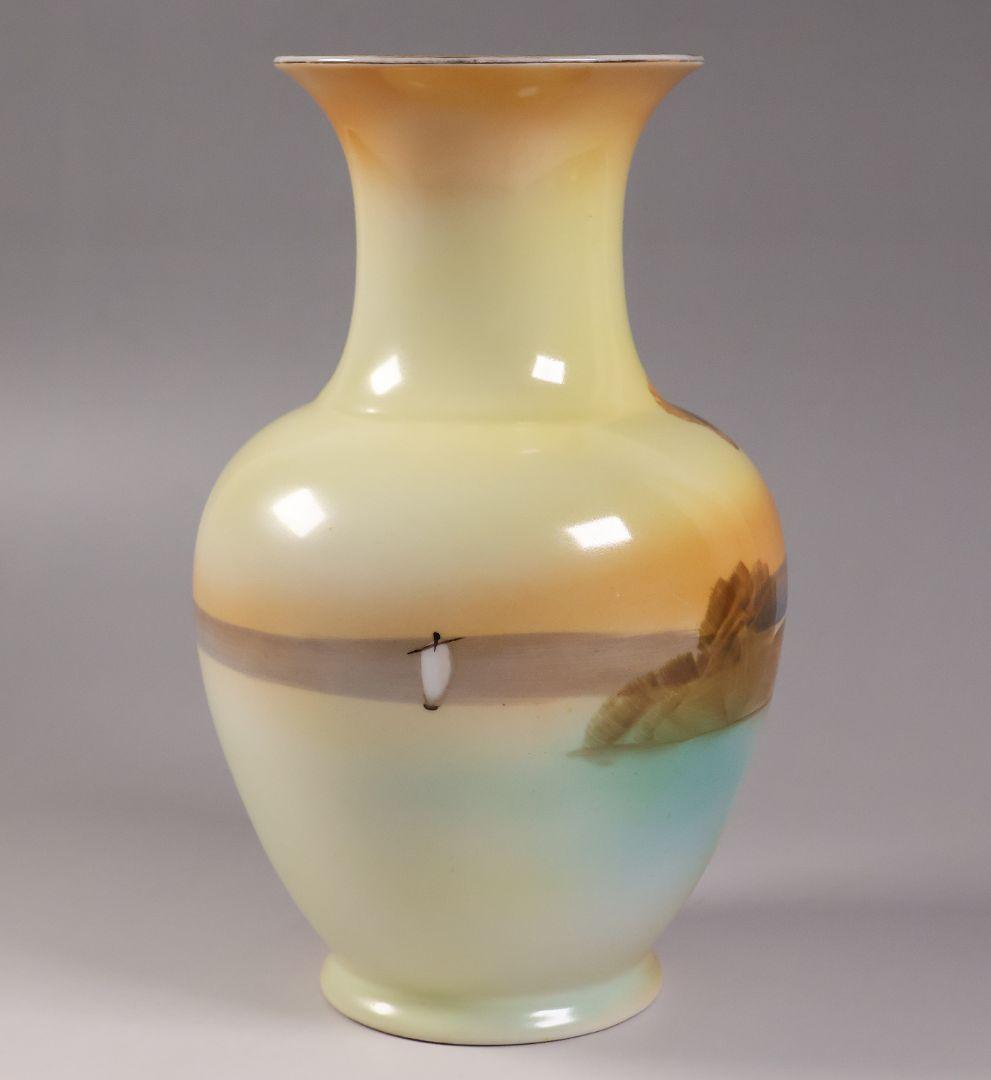 【CM304】オールドノリタケ 湖畔の風景 花瓶 高21cm 夕焼け 花入 花器