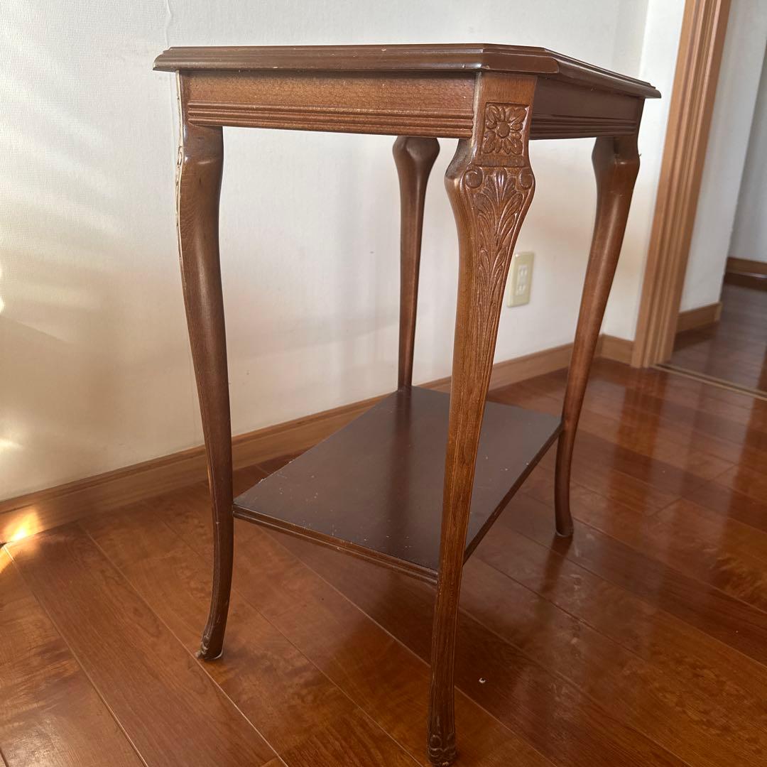 象嵌♦︎木製花柄装飾2段サイドテーブル♦︎電話FAX台♦︎コンソールテーブル