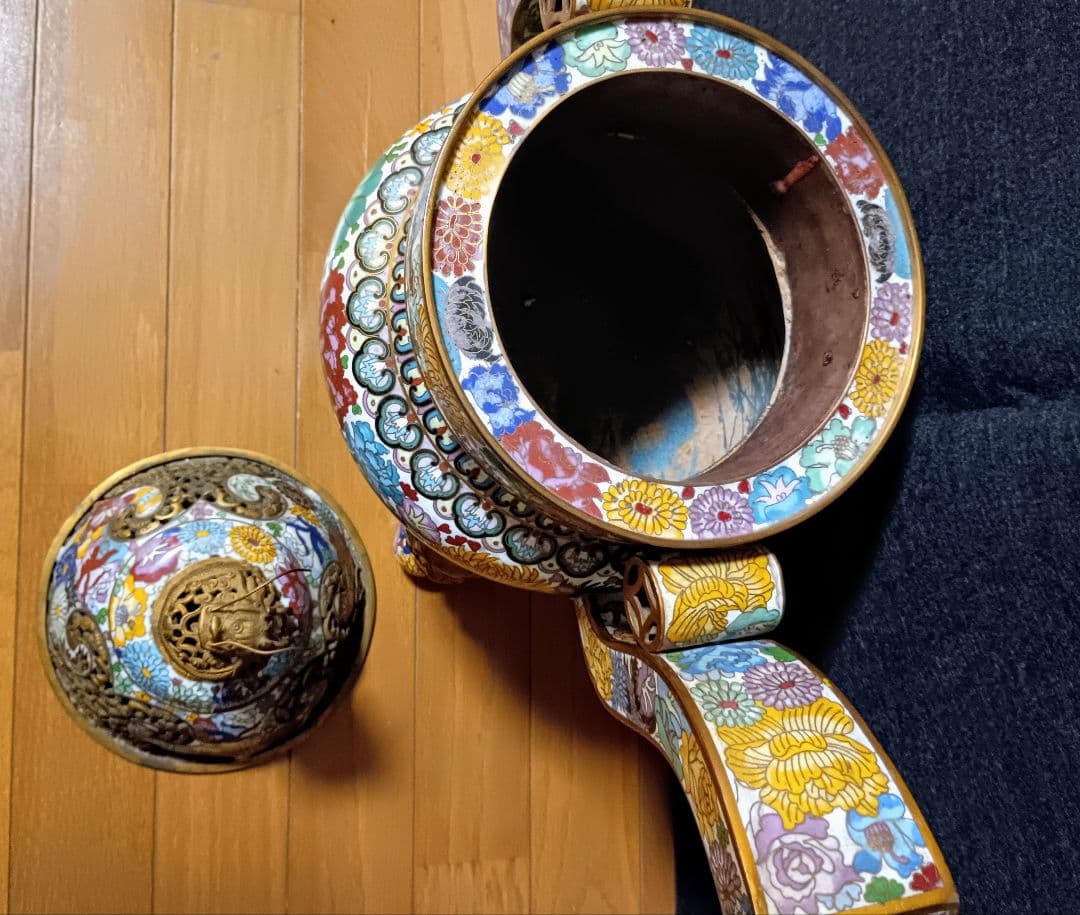 香炉　七宝焼き　倣古　置物　中国　大きい　アンティーク　工芸品　インテリア