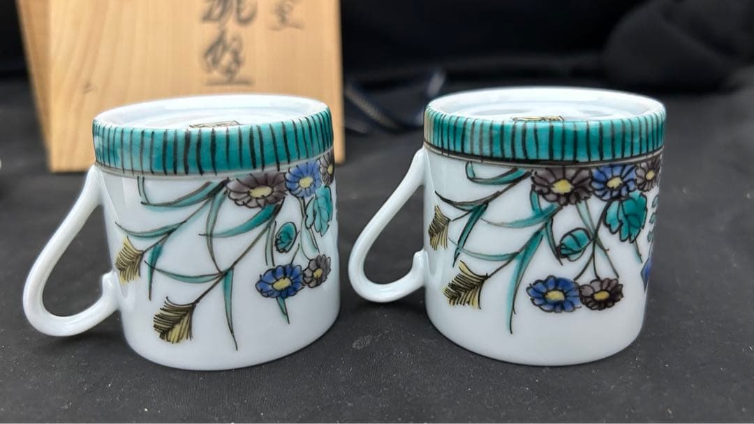 九谷焼　堀江青光　珈琲盌　カップ＆ソーサー ペア　栞共箱付き