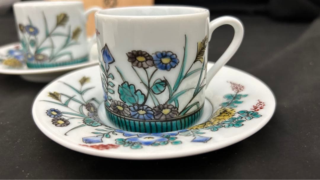 九谷焼　堀江青光　珈琲盌　カップ＆ソーサー ペア　栞共箱付き