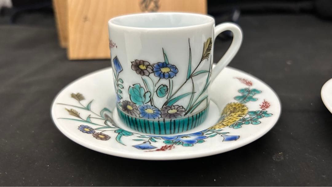 九谷焼　堀江青光　珈琲盌　カップ＆ソーサー ペア　栞共箱付き