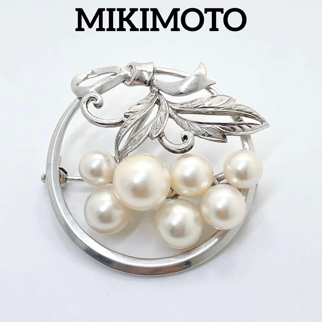 美品✨MIKIMOTO ミキモト パール　ブローチ　フラワー　リーフ　サークル