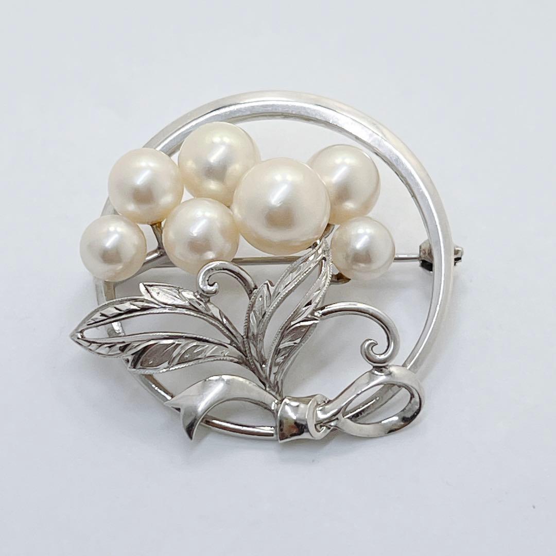 美品✨MIKIMOTO ミキモト パール　ブローチ　フラワー　リーフ　サークル