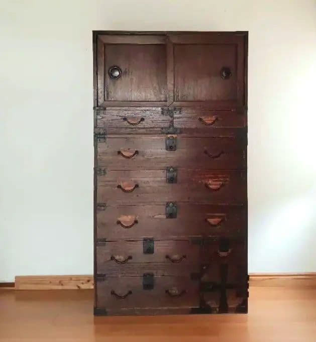 幕末〜明治初期頃　帳場箪笥 商家用／鉄金具多数／書き印あり