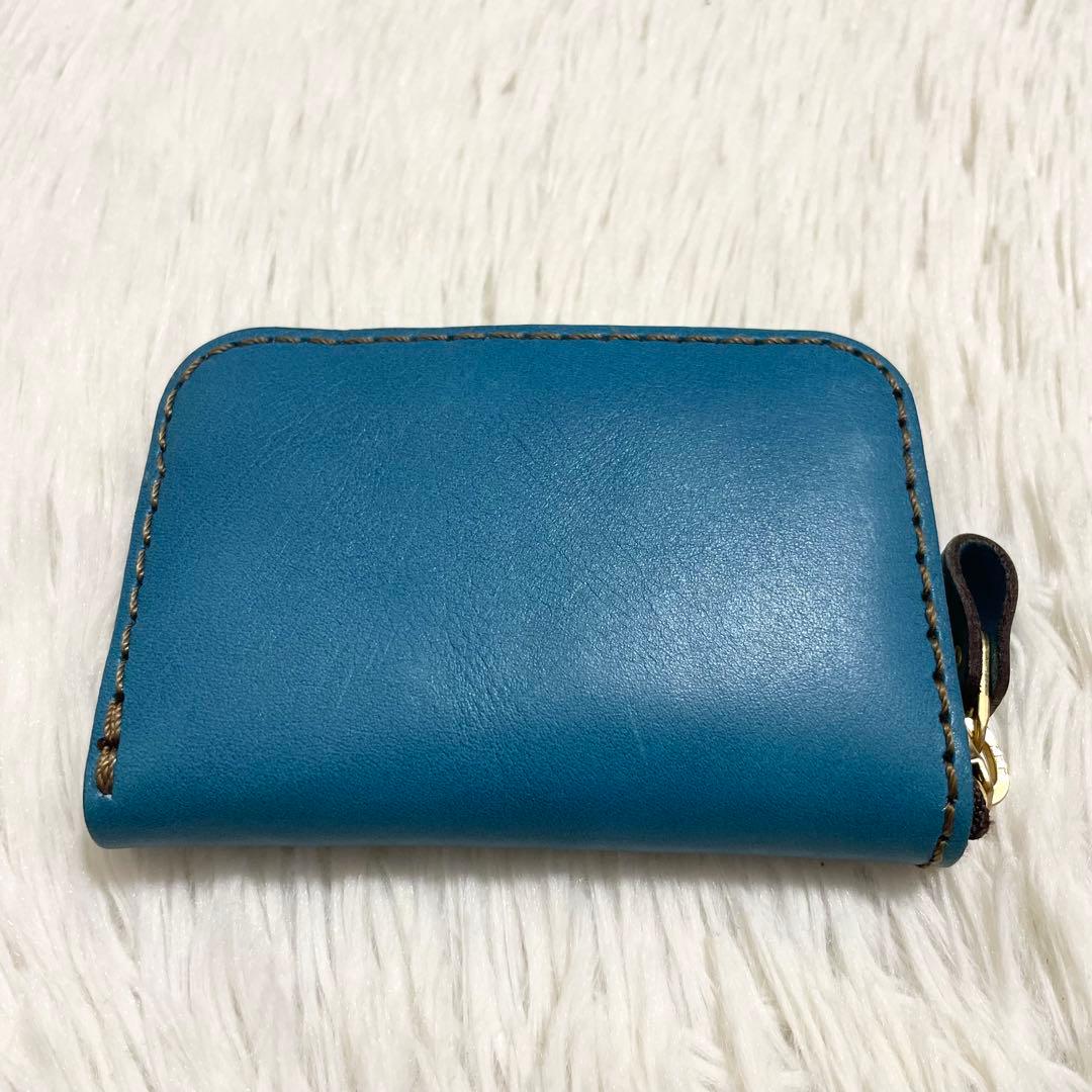 限定色/ヘルツ　財布　コンパクト　ラウンドファスナー　セルリアンブルー　レザー