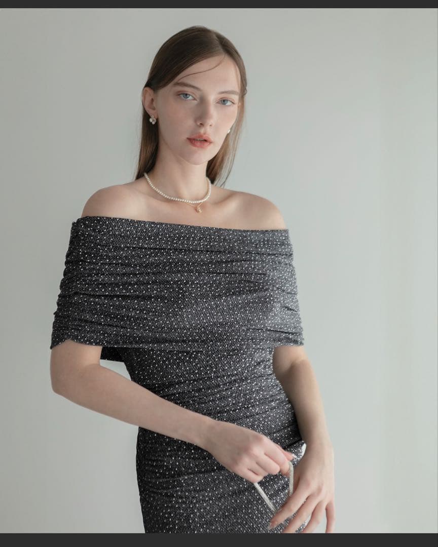 LEJAストーンオフショルダーアームカバー付2WAYマーメイドワンピースドレス