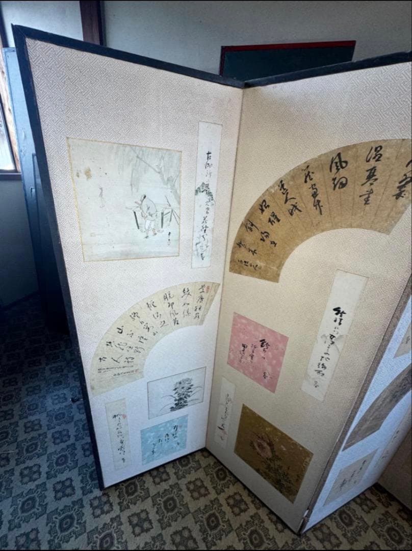 江戸後期 六曲屏風（6扇）画家コラージュ絵画