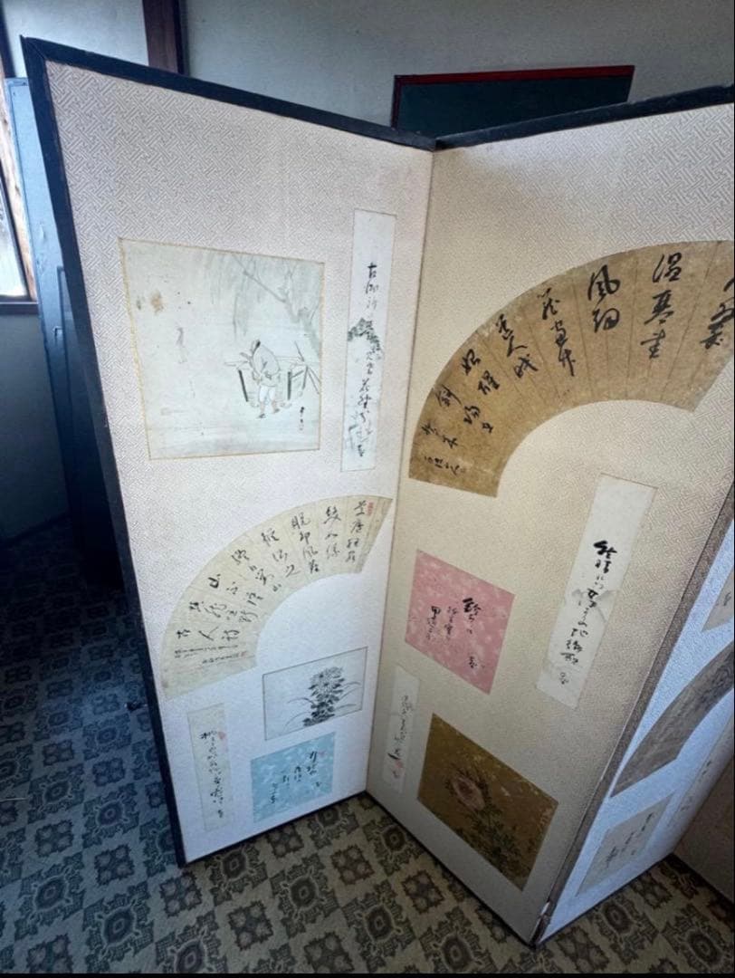 江戸後期 六曲屏風（6扇）画家コラージュ絵画