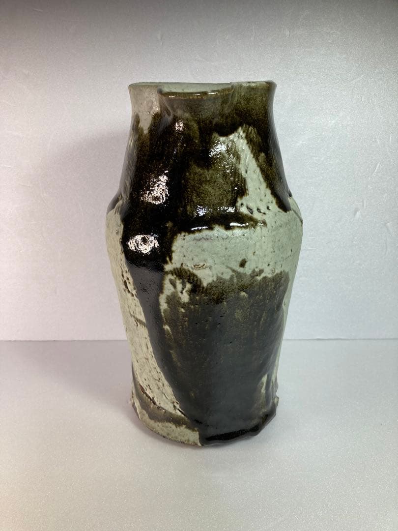 高内秀剛　糖釉把手付瓶　ピッチャー　益子焼　民藝　民芸　花瓶
