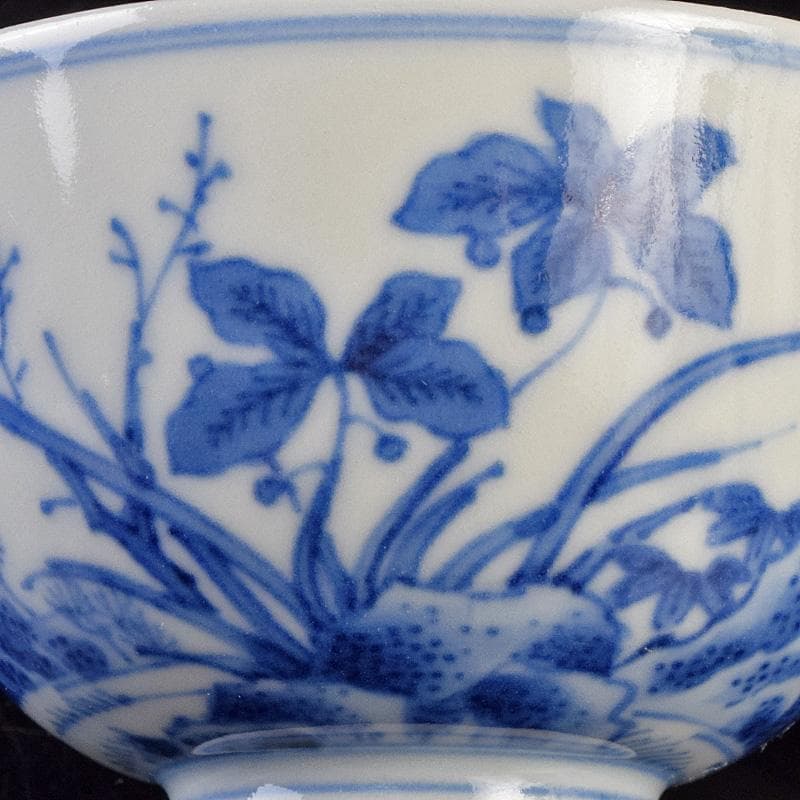 煎茶道具　平安陶工　清山造　染付　花鳥文　煎茶碗　四客　共箱　U　R9303