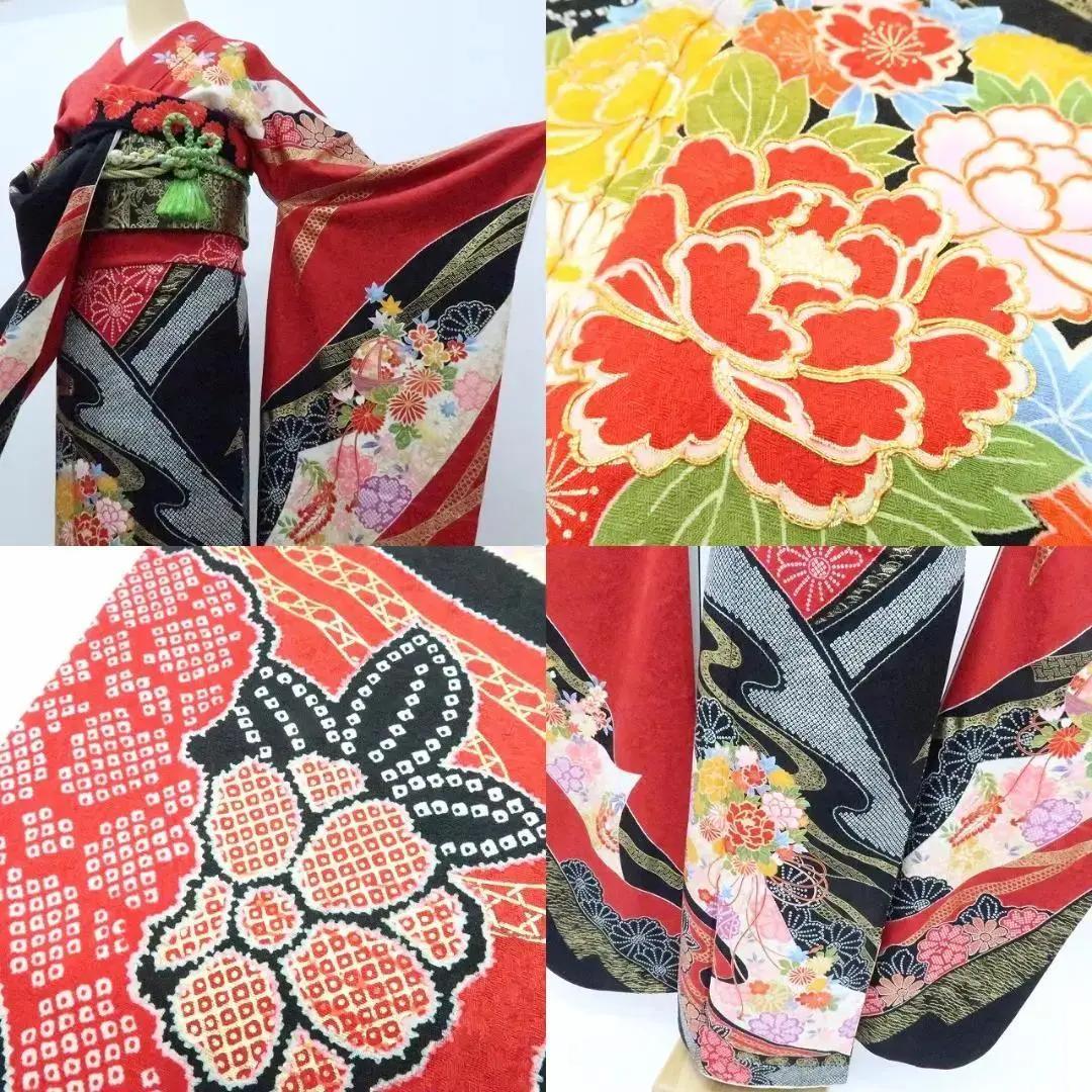 Y2698◇美品 正絹 金駒刺繡 手縫い 成人式 トール・ワイド 振袖 着物