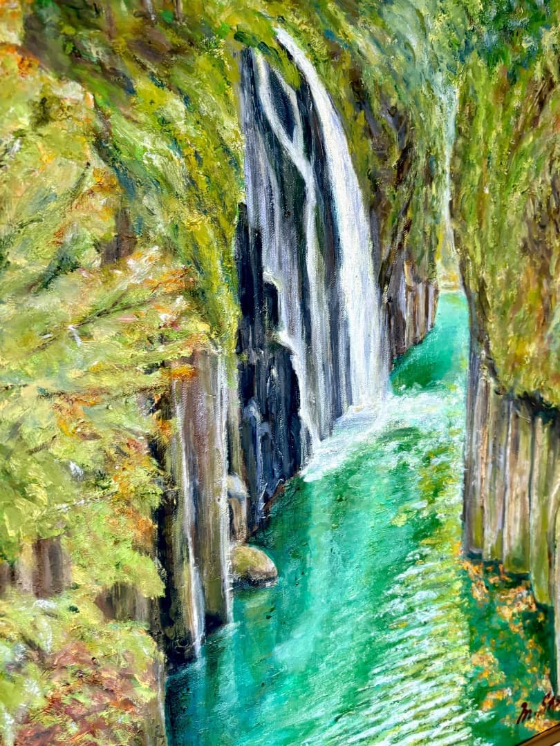 油彩原画　『高千穂峡』　F10号キャンバス　額装品
