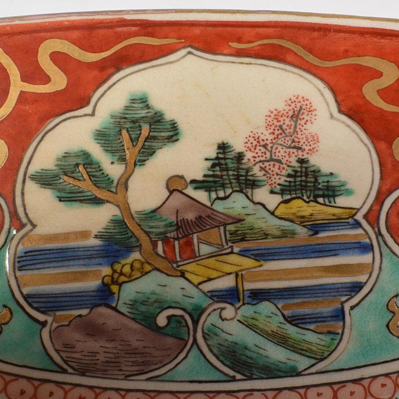 えびいち　庄三造　赤絵　花鶴人物文　菓子器　鉢　時代箱付　V　R6788F