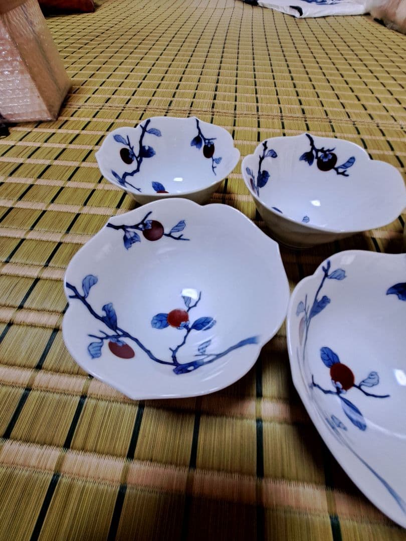 十二代酒井田柿右衛門　染錦　柿画鉢5枚