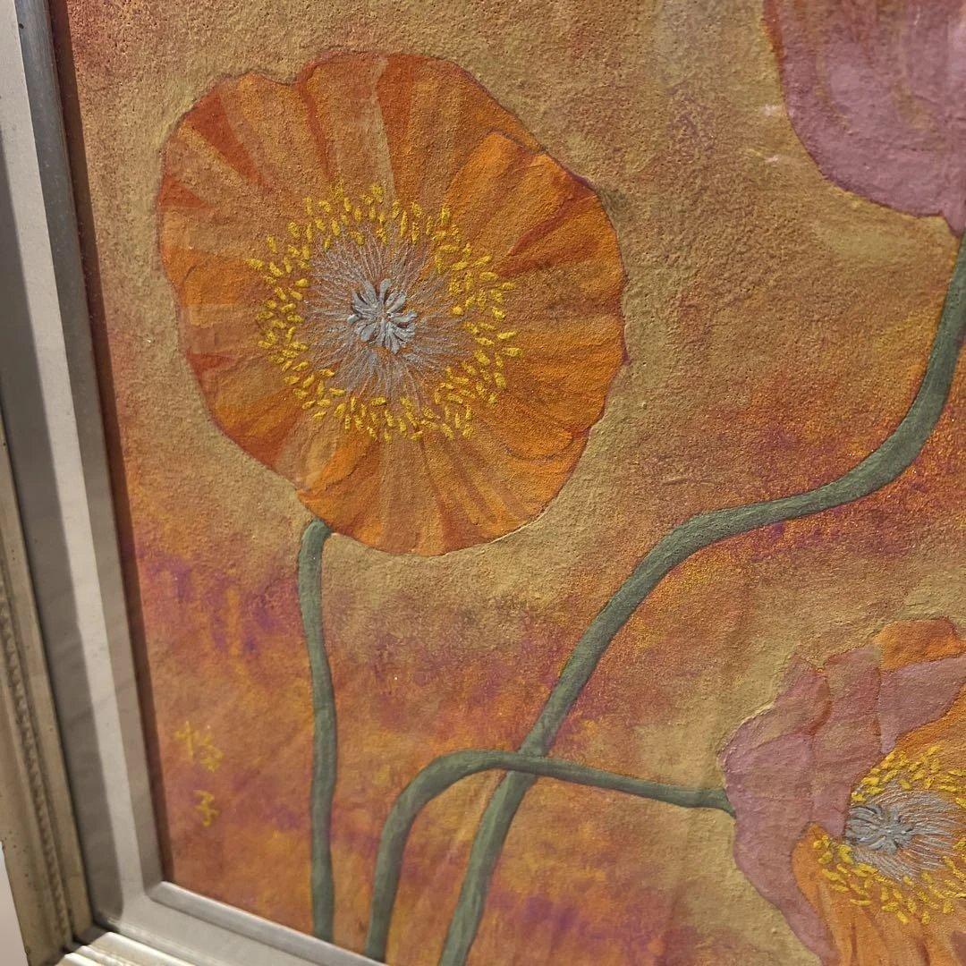 「ポピー」 額装 悦子 額縁入り 水彩画　壁掛け　インテリア　コレクション
