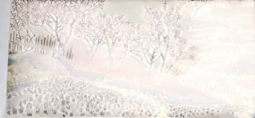 塊石版画、下曽我の梅林と富士、（富士25図の内)定石塊石画昭和6年出版