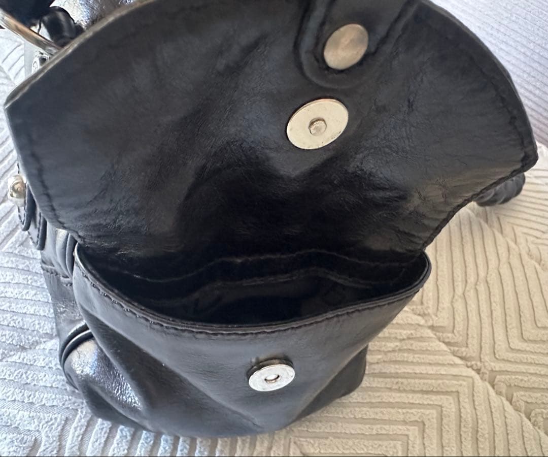 美品 フランチェスコビアジア 編み込みハンドル オールレザーバッグ 黒